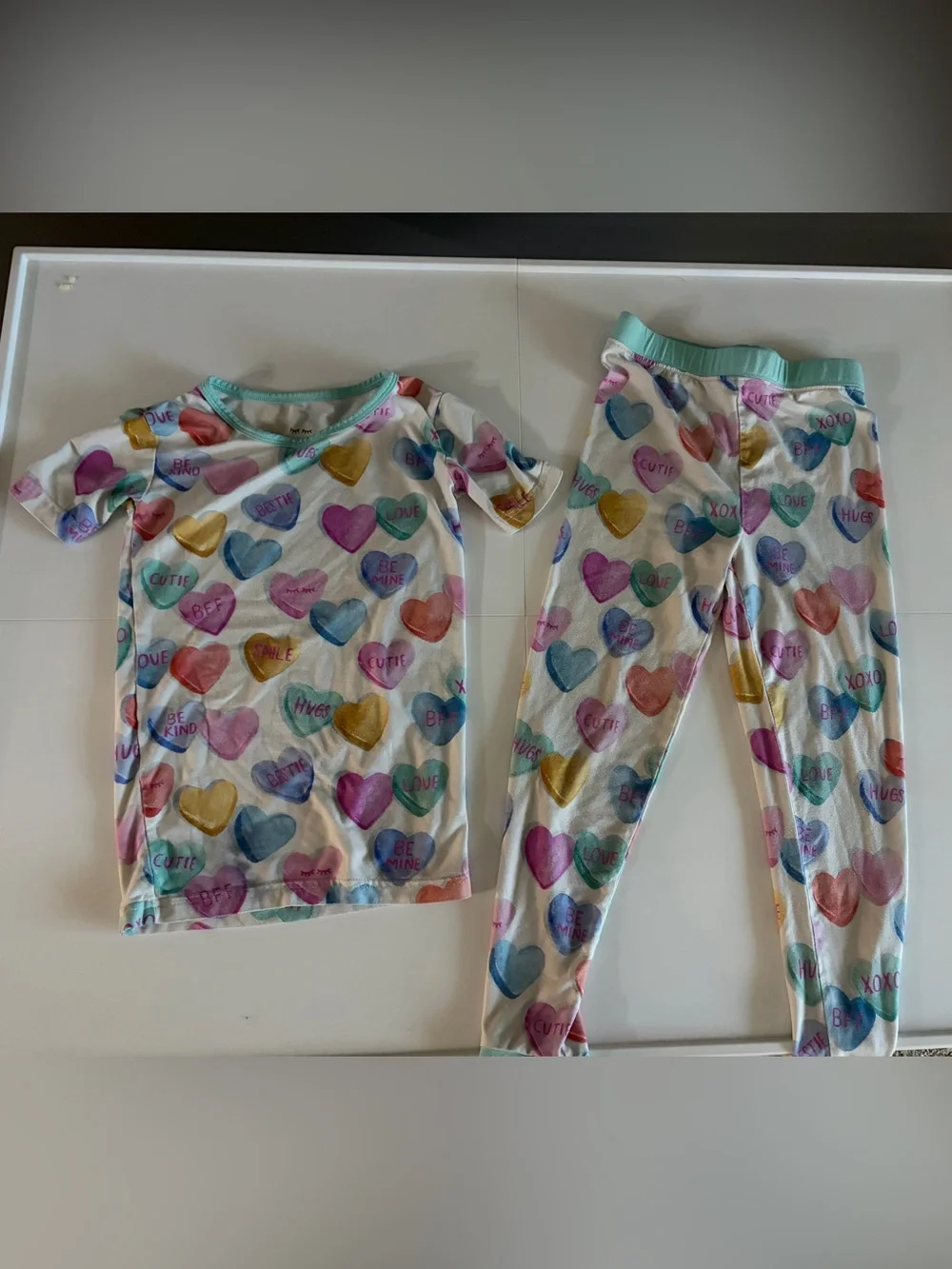 Little Sleepies Pastel Heart PJ Set in Mint Trim